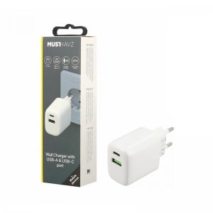 Musthavz - 2-Port PD Charger USB-A + USB-C 20W Wit